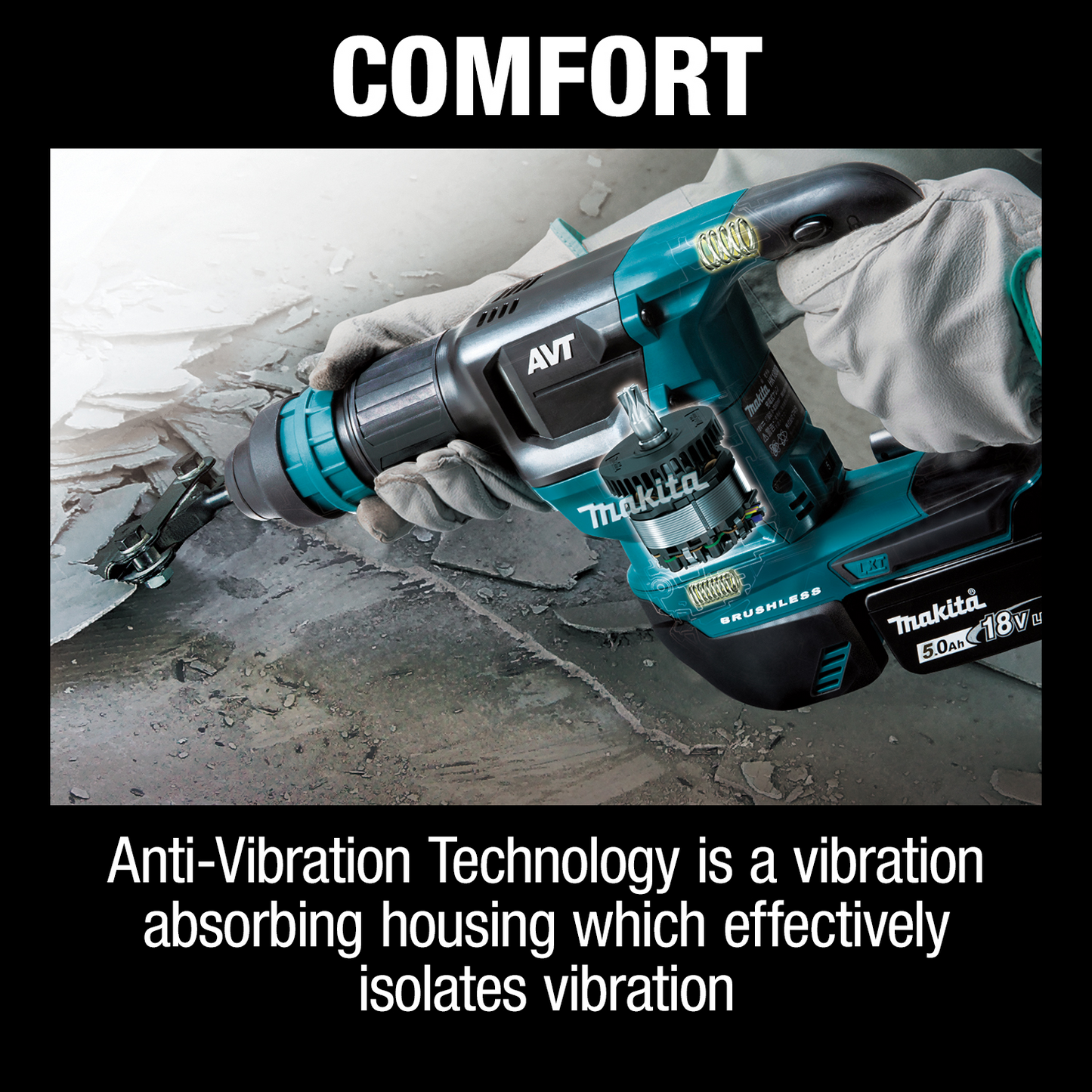 Makita XKH01TJ 18V LXT® Lithium‑Ion Brushless Cordless SDS‑PLUS AVT® Power Scraper Kit (5.0Ah)