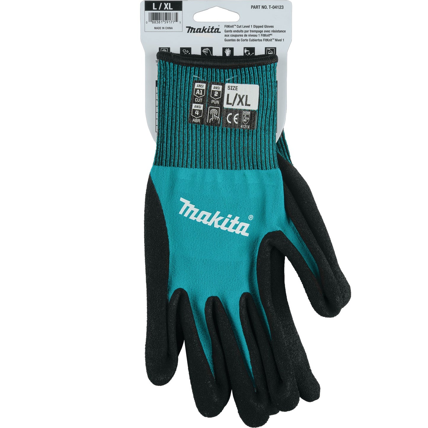 Makita T-04123 FitKnit™ Cut Level 1 Nitrile Coated Dipped Gloves (Large/X‑Large)