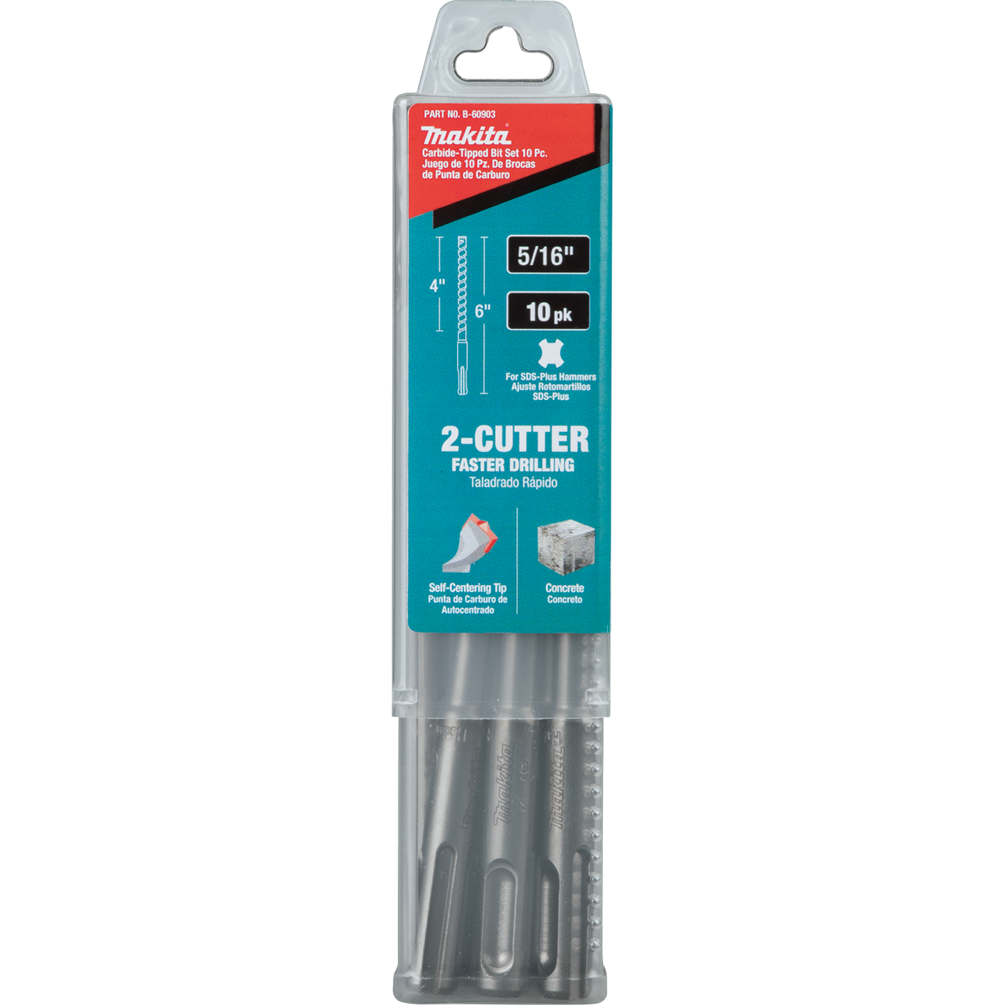 Makita B-60903 5/16" x 6" SDS‑PLUS Bit, 2‑Cutter, 10/pk