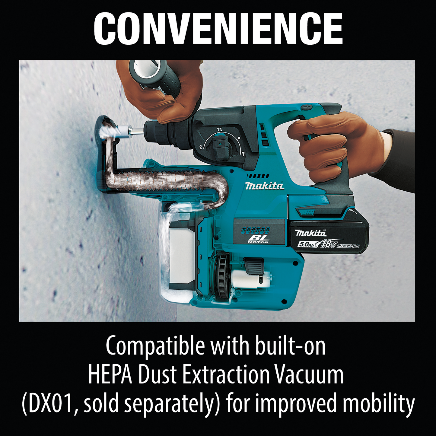 Makita XRH01T 18V LXT® Lithium‑Ion Brushless Cordless 1" SDS‑PLUS Rotary Hammer Kit (5.0Ah)