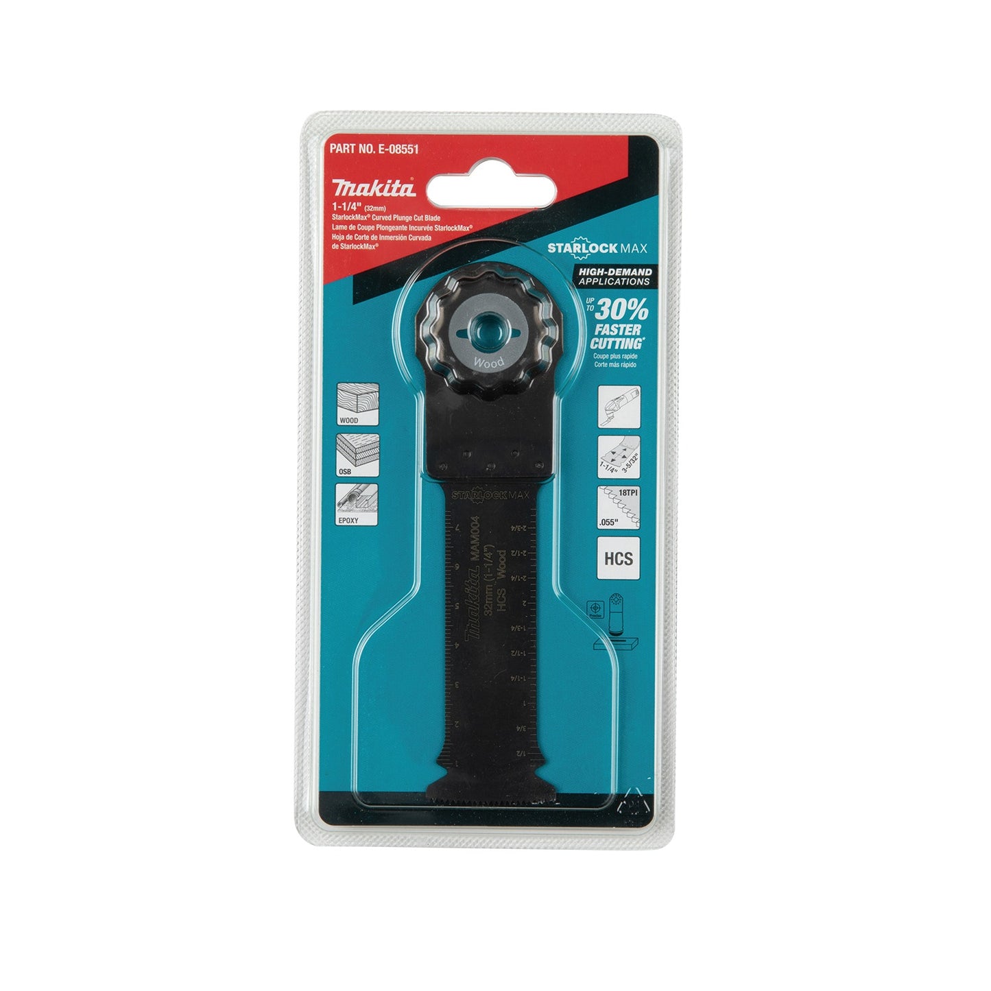 Makita E-08551 StarlockMax® Oscillating Multi‑Tool 1‑1/4" High Carbon Steel Curved Plunge Cut Blade