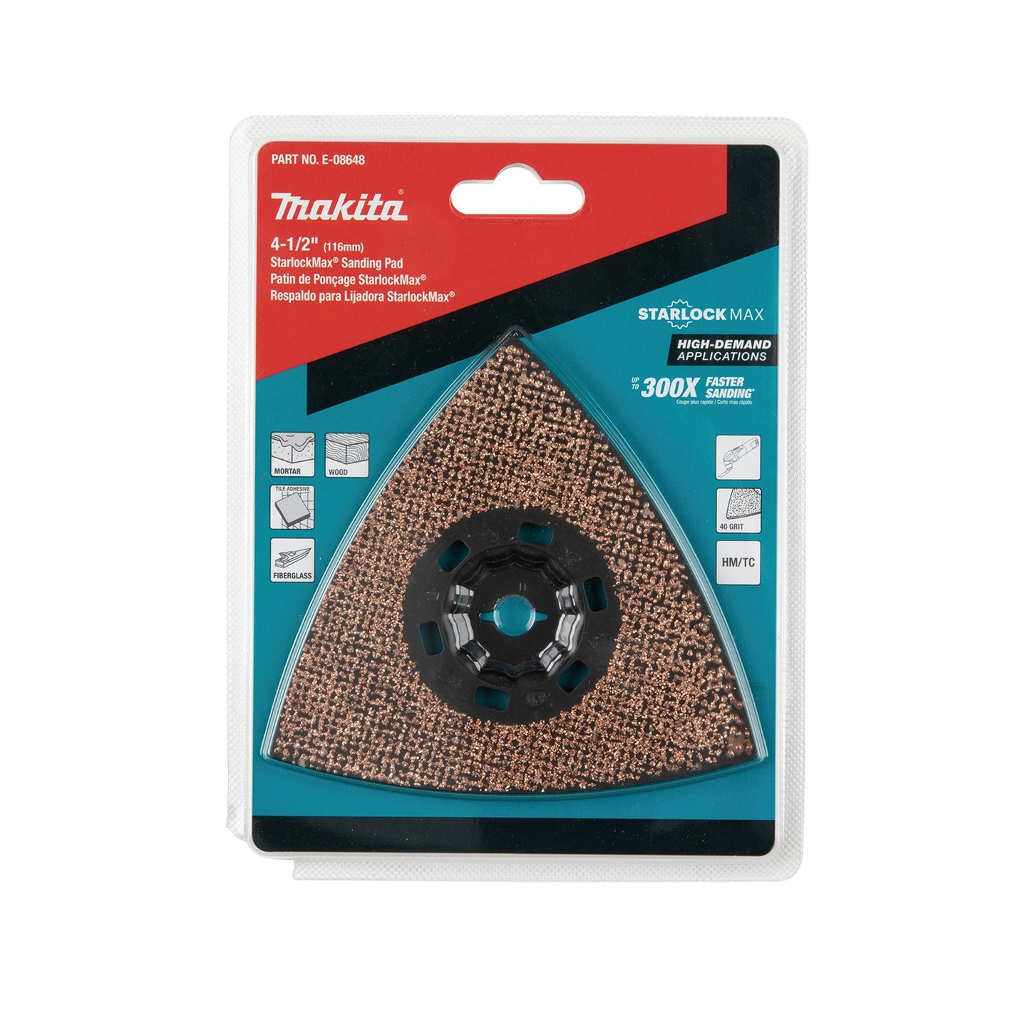 Makita E-08648 StarlockMax® Oscillating Multi‑Tool 4‑1/2" Tungsten Carbide 40 Grit Delta Triangle Sanding Pad