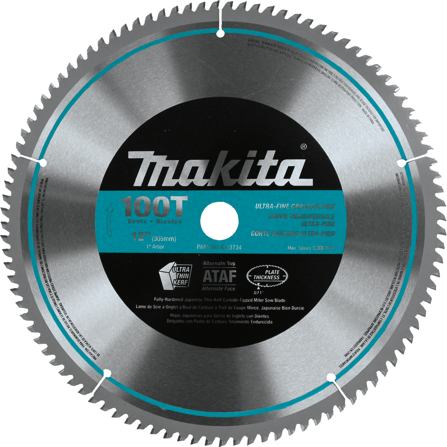 Makita A-93734 12" 100T Micro‑Polished Miter Saw Blade