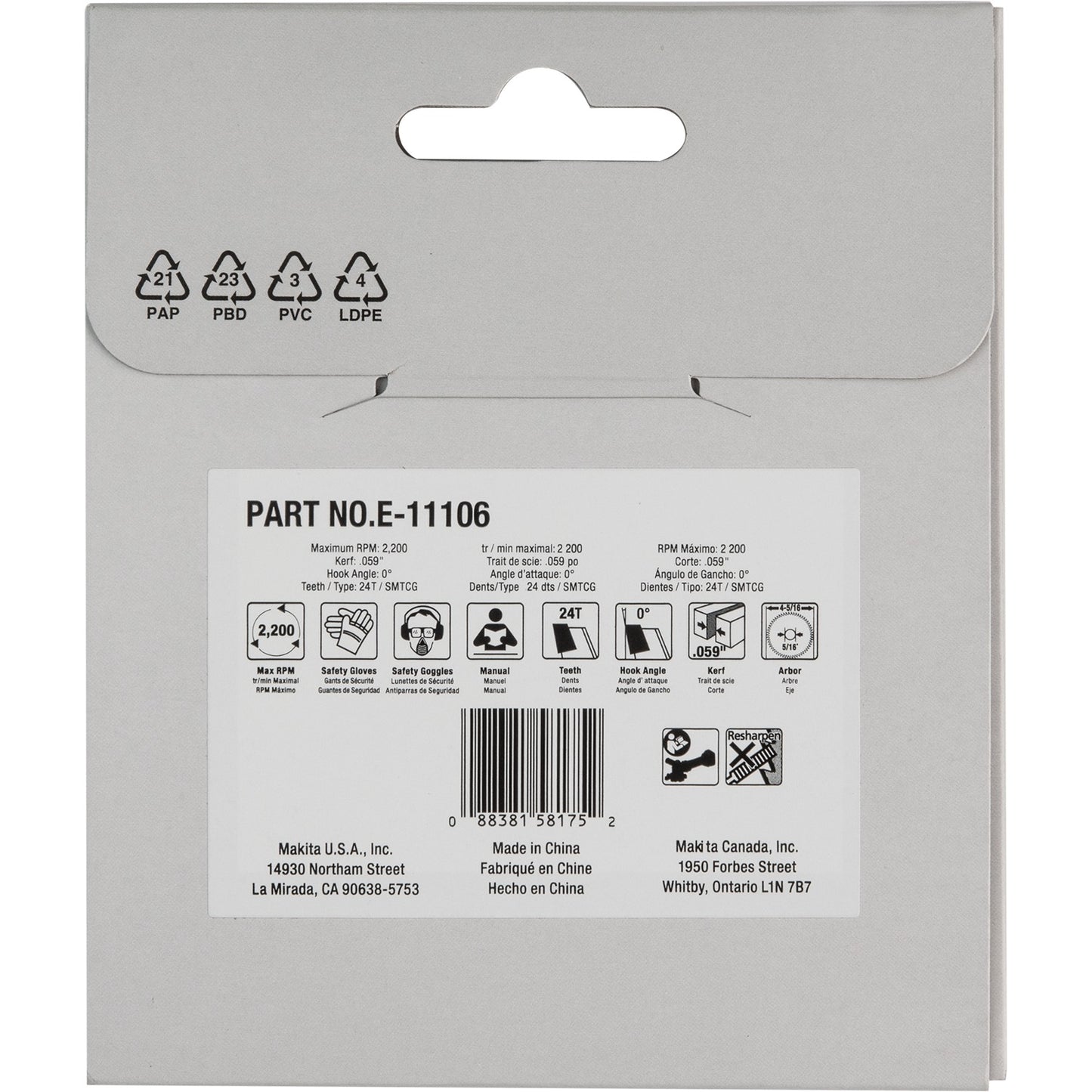 Makita E-11106 4‑5/16" 24T Max Efficiency CERMET‑Tipped Cutter Blade, Rebar and Steel Rods