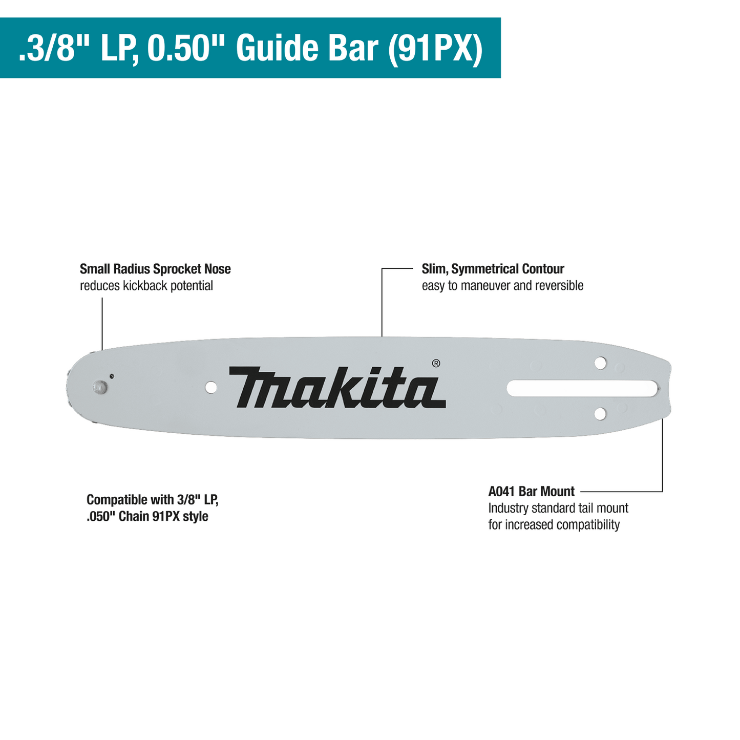 Makita E-00103 16" Guide Bar, 3/8” LP, .050”