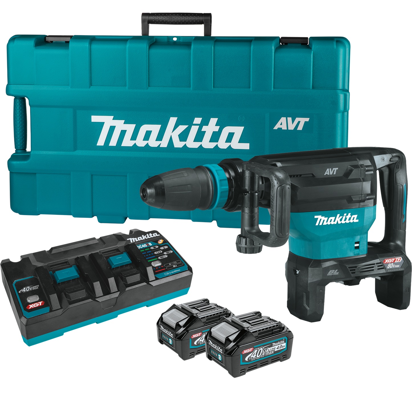 Makita GMH02PM 80V max (40V max X2) XGT® Brushless 28 lb. SDS‑MAX AVT® Demolition Hammer Kit, AWS® Capable (4.0Ah)