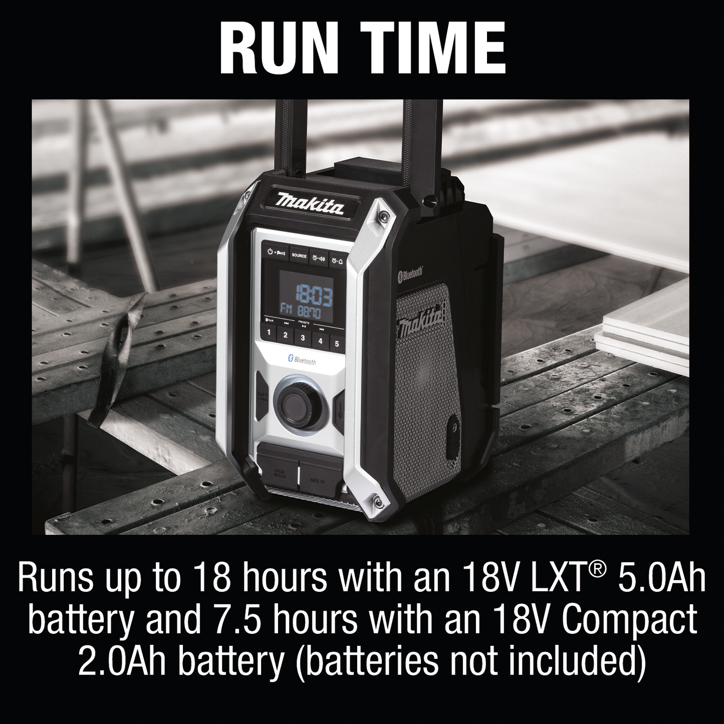 Makita XRM09B 18V LXT® / 12V max CXT® Lithium‑Ion Cordless/Corded Bluetooth® Job Site Radio, Tool Only