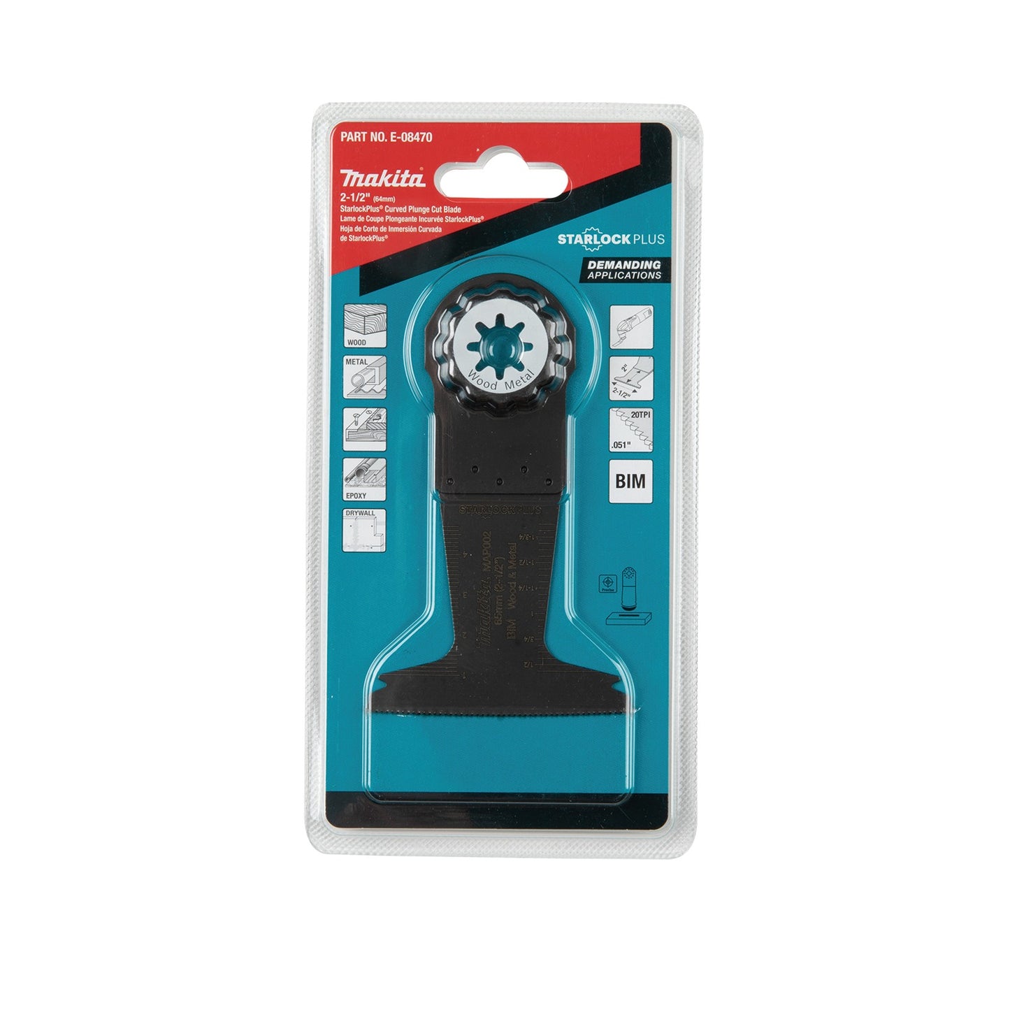 Makita E-08470 StarlockPlus® Oscillating Multi‑Tool 2‑1/2" Bi‑Metal Curved Plunge Cut Blade