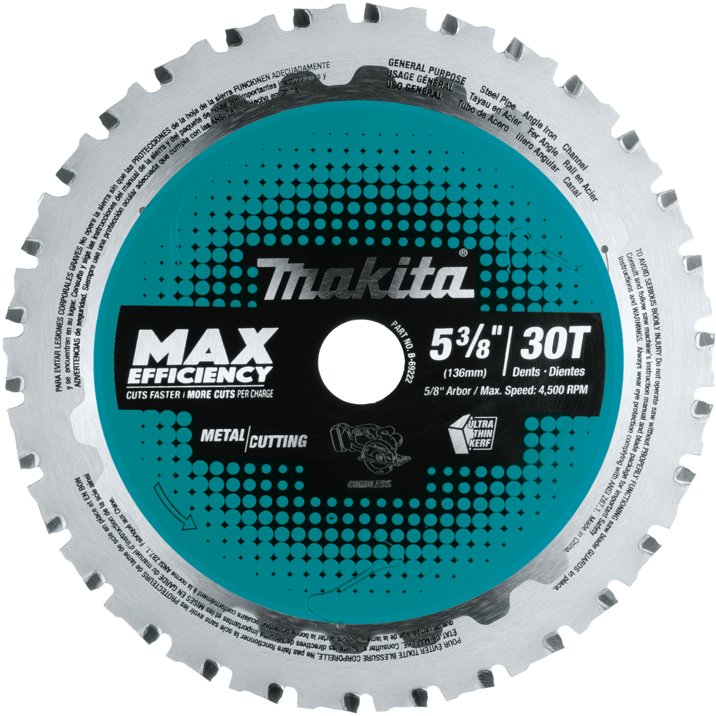Makita B-69222 5‑3/8" 30T Carbide‑Tipped Max Efficiency Saw Blade, Metal/General Purpose