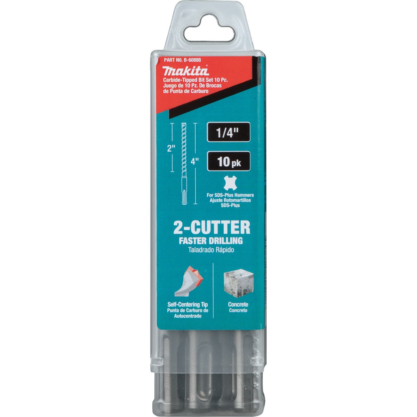 Makita B-60888 1/4" x 4" SDS‑PLUS Bit, 2‑Cutter, 10/pk