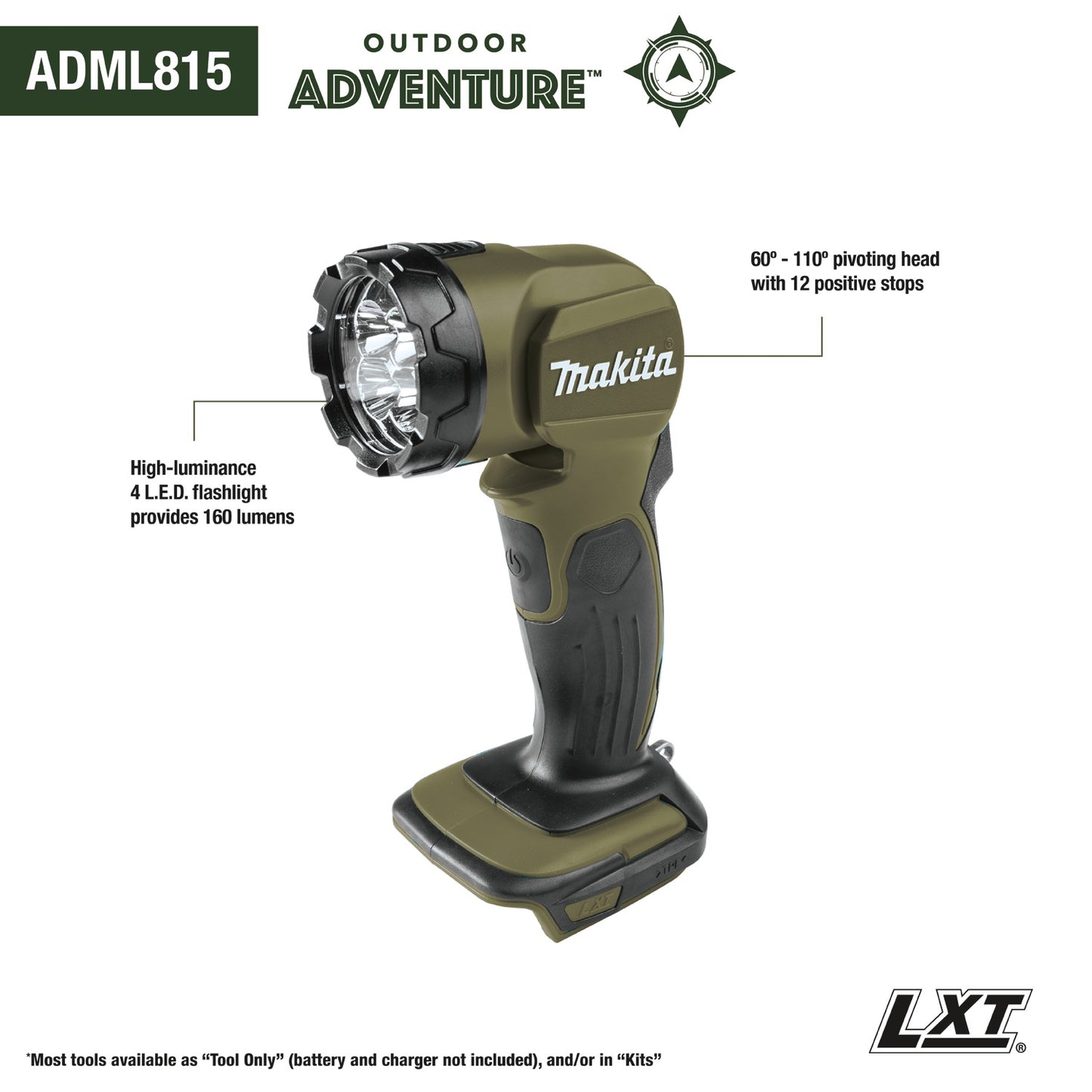 Makita ADML815 Outdoor Adventure™ 18V LXT® L.E.D. Flashlight, Flashlight Only