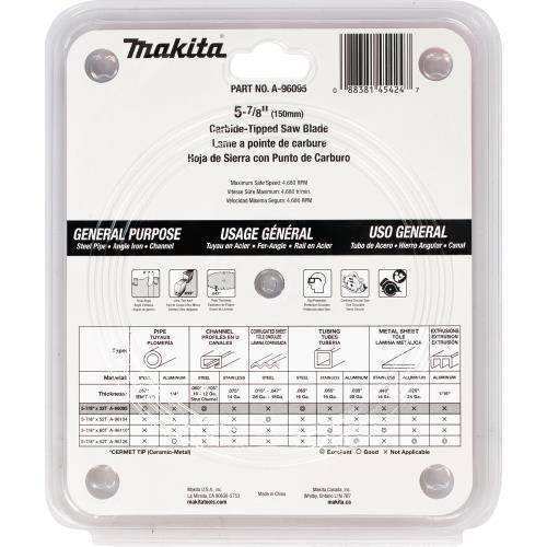 Makita A-96095 5‑7/8" 32T Carbide‑Tipped Saw Blade, Metal/General Purpose