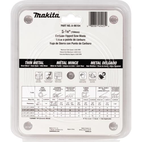 Makita A-96104 5‑7/8" 52T Carbide‑Tipped Saw Blade, Thin Metal