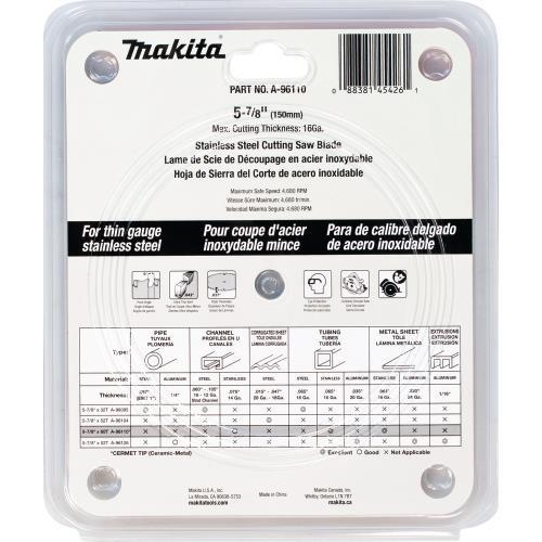 Makita A-96110 5‑7/8" 60T Carbide‑Tipped Saw Blade, Stainless Steel