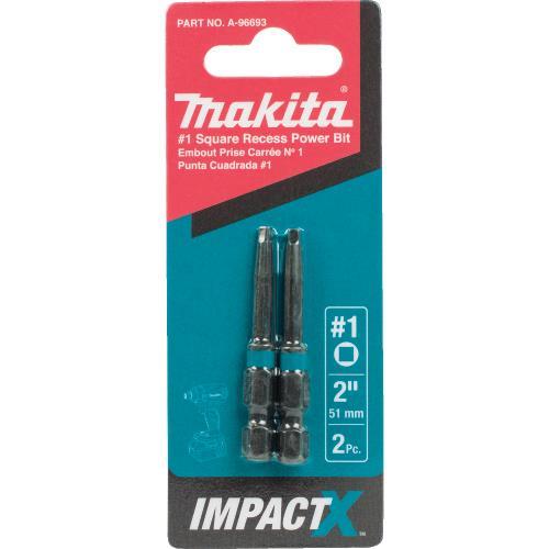Makita A-96693 ImpactX™ #1 Square Recess 2″ Power Bit, 2/pk