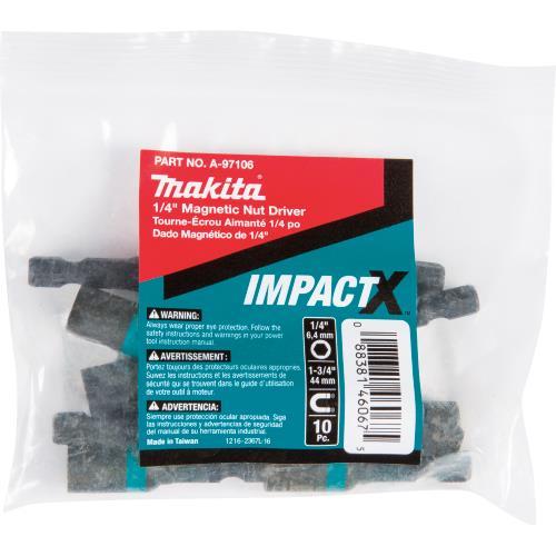 Makita A-97106 ImpactX™ 1/4″ x 1‑3/4″ Magnetic Nut Driver, 10/pk, Bulk