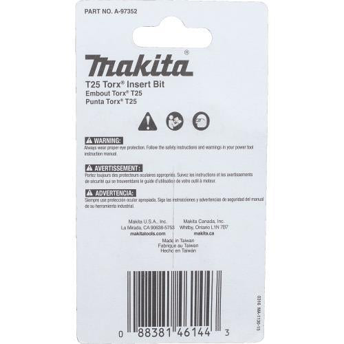 Makita A-97352 ImpactX™ T25 Torx® 1″ Insert Bit, 25/pk
