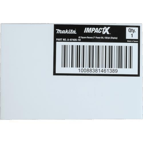 Makita A-97405-10 ImpactX™ #2 Square Recess 2″ Power Bit, 10 x 15/pk, Display