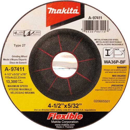 Makita A-97411-25 4‑1/2" x 5/32" x 7/8" INOX Flex Grinding Wheel, 36 Grit, 25/pk