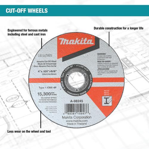 Makita A-98245 4" x 3/32" x 5/8" Cut‑off Wheel, Metal