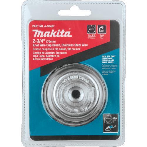 Makita A-98457 2‑3/4" Knot Wire Cup Brush, Stainless, M10 x 1.25