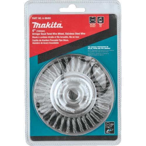Makita A-98491 4" Stringer Bead Twist Wire Wheel, Stainless, 5/8"‑11