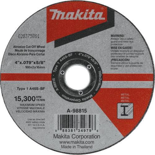 Makita A-98815-25 4" x .100" x 5/8" Cut‑off Wheel, Metal, 25/pk