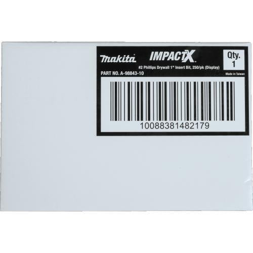 Makita A-98843-10 ImpactX™ #2 Phillips Drywall 1″ Insert Bit, 10 x 25/pk, Display