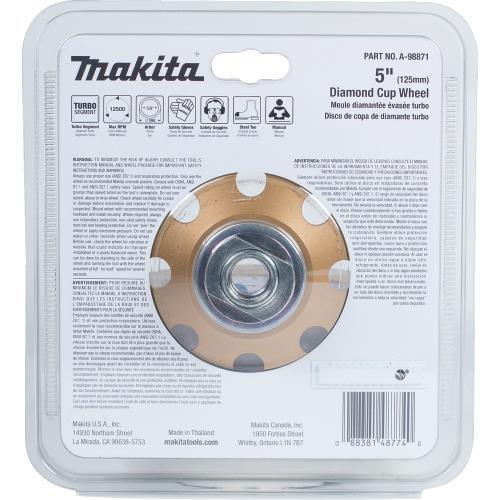 Makita A-98871 5" Low‑Vibration Diamond Cup Wheel, Turbo