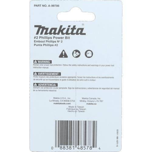 Makita A-99786 ImpactX™ #2 Phillips 2″ Power Bit, 15/pk