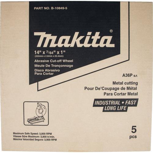 Makita B-10849-5 14" x 7/64" x 1" Abrasive Cut‑Off Wheel, 5/pk