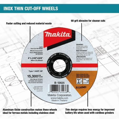 Makita B-12625-10 4" x .040" x 5/8" INOX Thin Cut‑Off Wheel, 10/pk