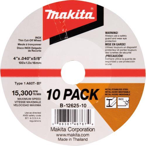 Makita B-12625-10 4" x .040" x 5/8" INOX Thin Cut‑Off Wheel, 10/pk