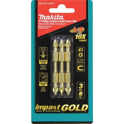 Makita B-39578 Impact GOLD® #1 (2‘1/2") Phillips Double‘Ended Power Bit, 3/pk