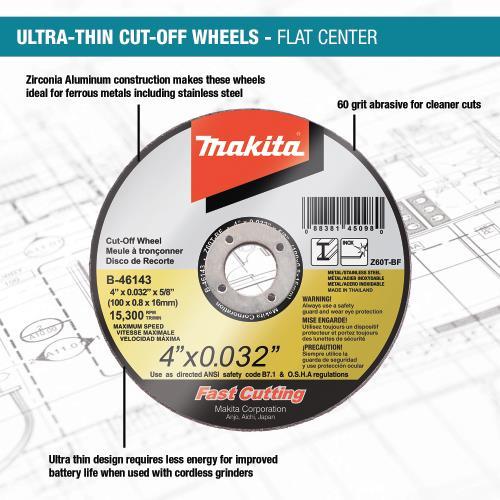 Makita B-46165 5" x .032" x 7/8" Ultra Thin Cut‑Off Wheel, Stainless