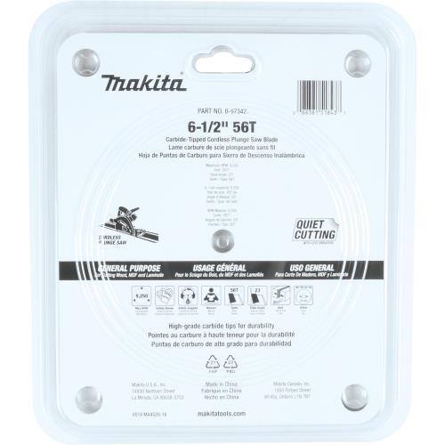 Makita B-57342 6‑1/2" 56T Carbide‑Tipped Max Efficiency Cordless Plunge Saw Blade