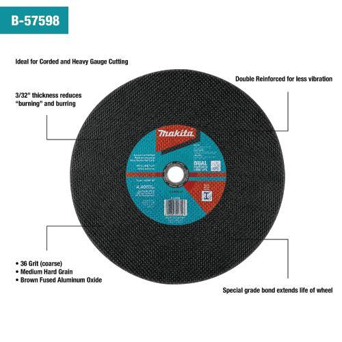 Makita B-57598-5 14" x 3/32" x 1" Abrasive Cut‑Off Wheel, 5/pk