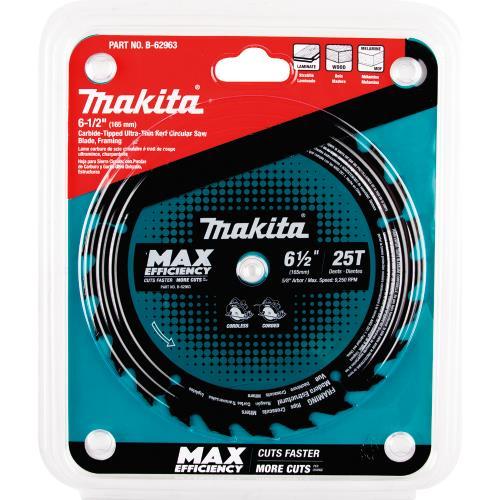 Makita B-62963 6‑1/2" 25T Carbide‑Tipped Max Efficiency Circular Saw Blade, Framing