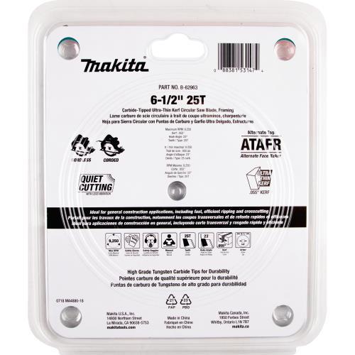 Makita B-62963 6‑1/2" 25T Carbide‑Tipped Max Efficiency Circular Saw Blade, Framing