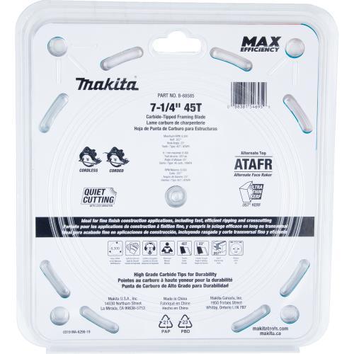 Makita B-68585 7‑1/4" 45T Carbide‑Tipped Max Efficiency Saw Blade, Fine Crosscutting