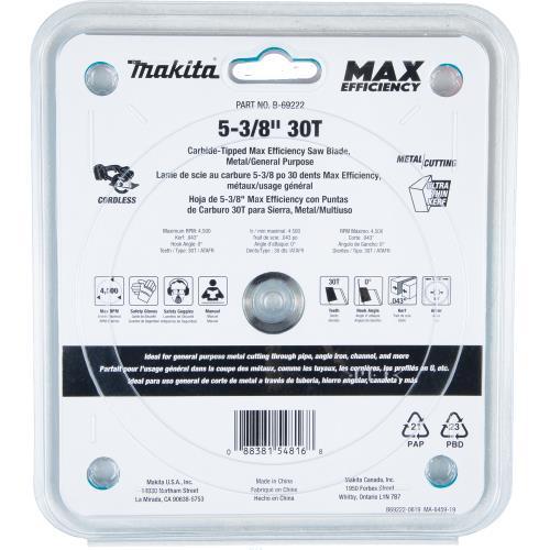Makita B-69222 5‑3/8" 30T Carbide‑Tipped Max Efficiency Saw Blade, Metal/General Purpose