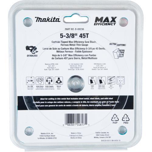 Makita B-69238 5‑3/8" 45T Carbide‑Tipped Max Efficiency Saw Blade, Ferrous Metal‑Thin Gauge
