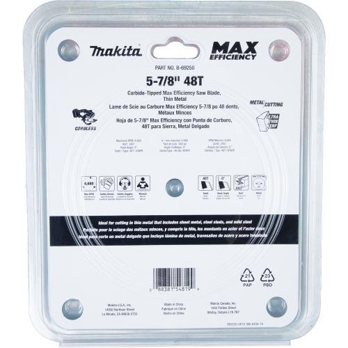 Makita B-69250 5‑7/8" 48T Carbide‑Tipped Max Efficiency Saw Blade, Thin Metal