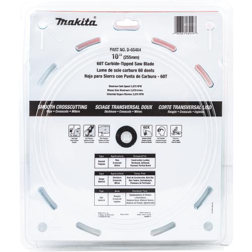 Makita D-65464 10" 60T Micro‑Polished Miter Saw Blade, Smooth Crosscutting