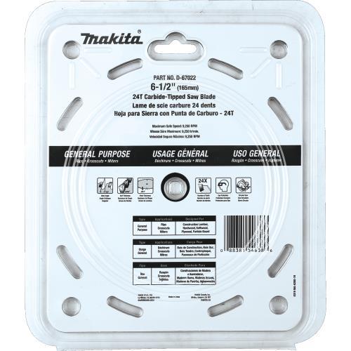 Makita D-67022 6‑1/2" 24T Carbide‑Tipped Circular Saw Blade, General Purpose