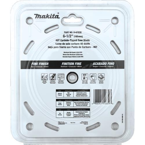 Makita D-67038 6‑1/2" 40T Carbide‑Tipped Circular Saw Blade, Fine Finish