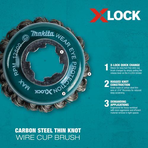 Makita D-72615 X‑LOCK 3‑1/8" Carbon Steel Knot Thin Wire Cup Brush