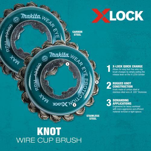 Makita D-72621 X‑LOCK 3‑1/8" Carbon Steel Knot Wire Cup Brush