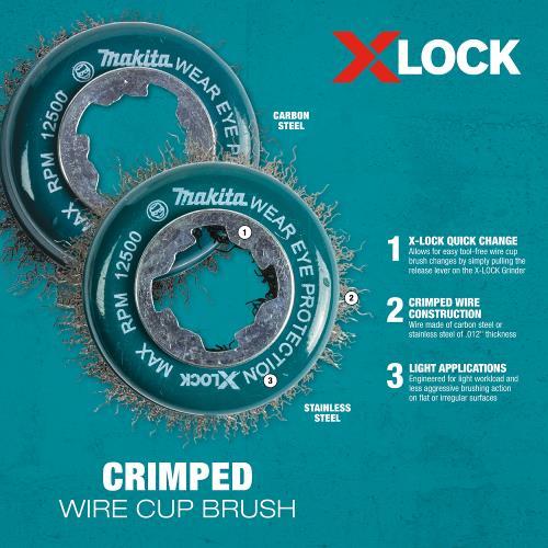 Makita D-72637 X‑LOCK 3" Carbon Steel Crimped Wire Cup Brush