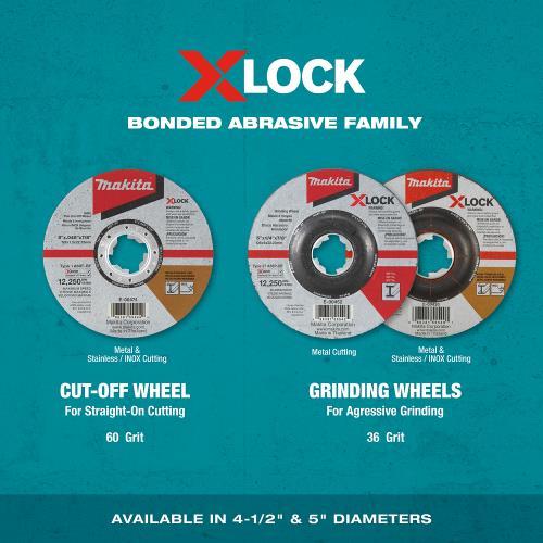 Makita E-00452 X‑LOCK 5" x 1/4" x 7/8" Type 27 General Purpose 36 Grit Metal Abrasive Grinding Wheel